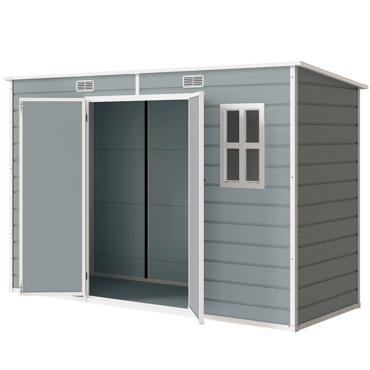 Outsunny 10 x 4 ft Resin Garden Shed, Outdoor Storage Shed with Floor, Windows, Lockable Doors and Vents, Grey