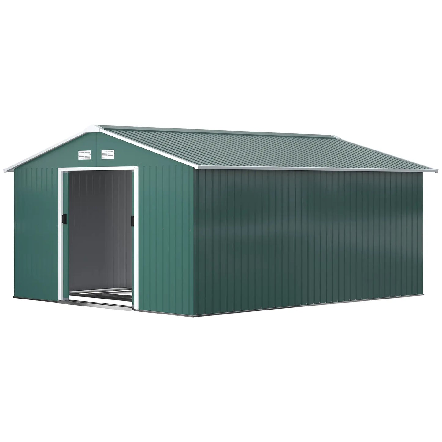 Outsunny 12.5ft Sliding Door Durable Steel Storage Shed with 4 Ventilation Outdoor, Green