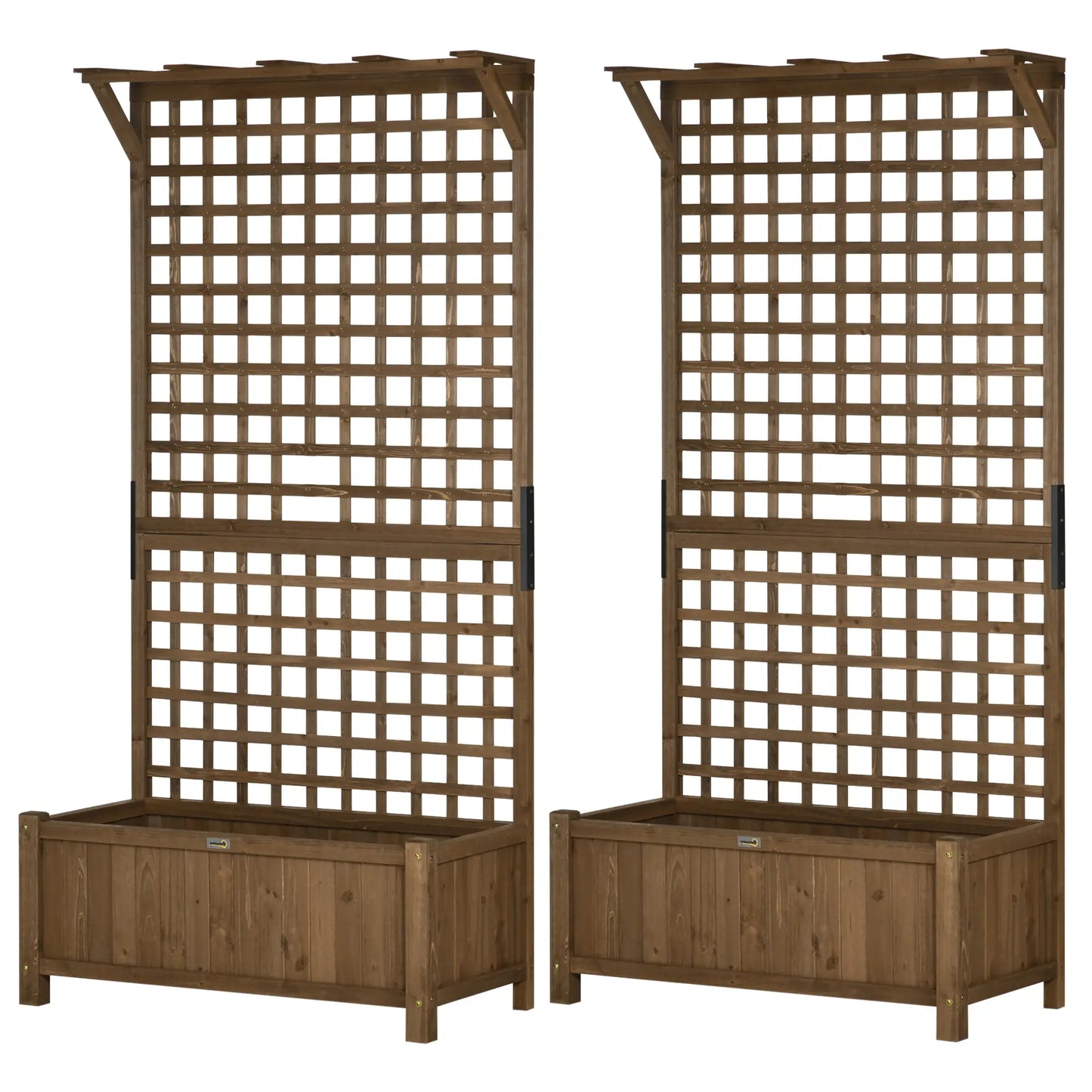Outsunny 2 Pack Raised Garden Beds with Trellis & Drainage Holes, Wooden Planters