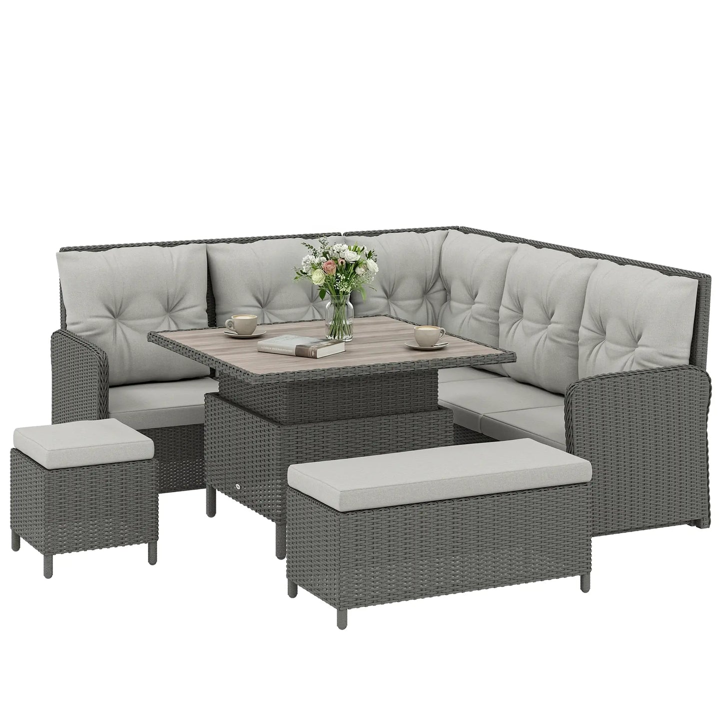 Outsunny 6 Pieces Outdoor PE Rattan Garden Furniture, Patio Wicker Sectional Conversation Corner Sofa
