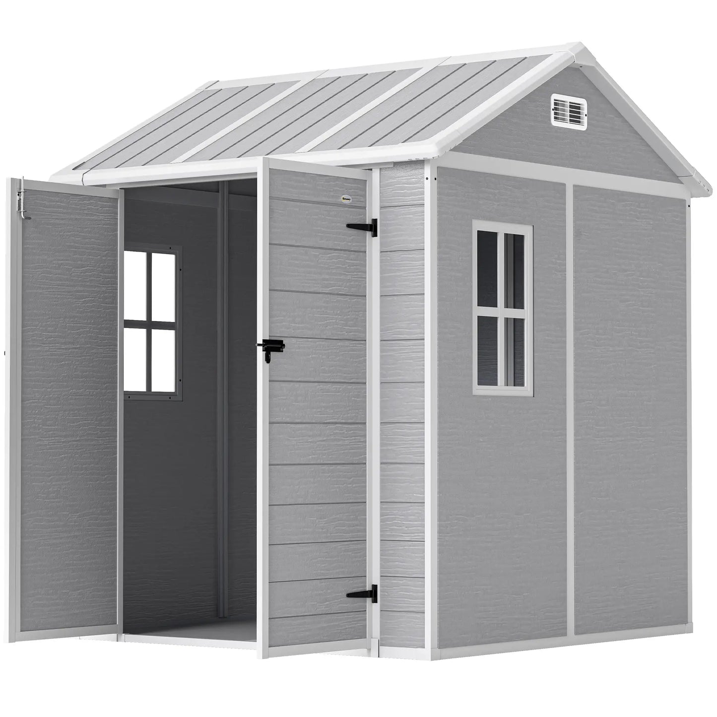 Outsunny 6 x 6ft Resin Garden Shed with Floor, Window, Vents & Lockable Doors – Grey
