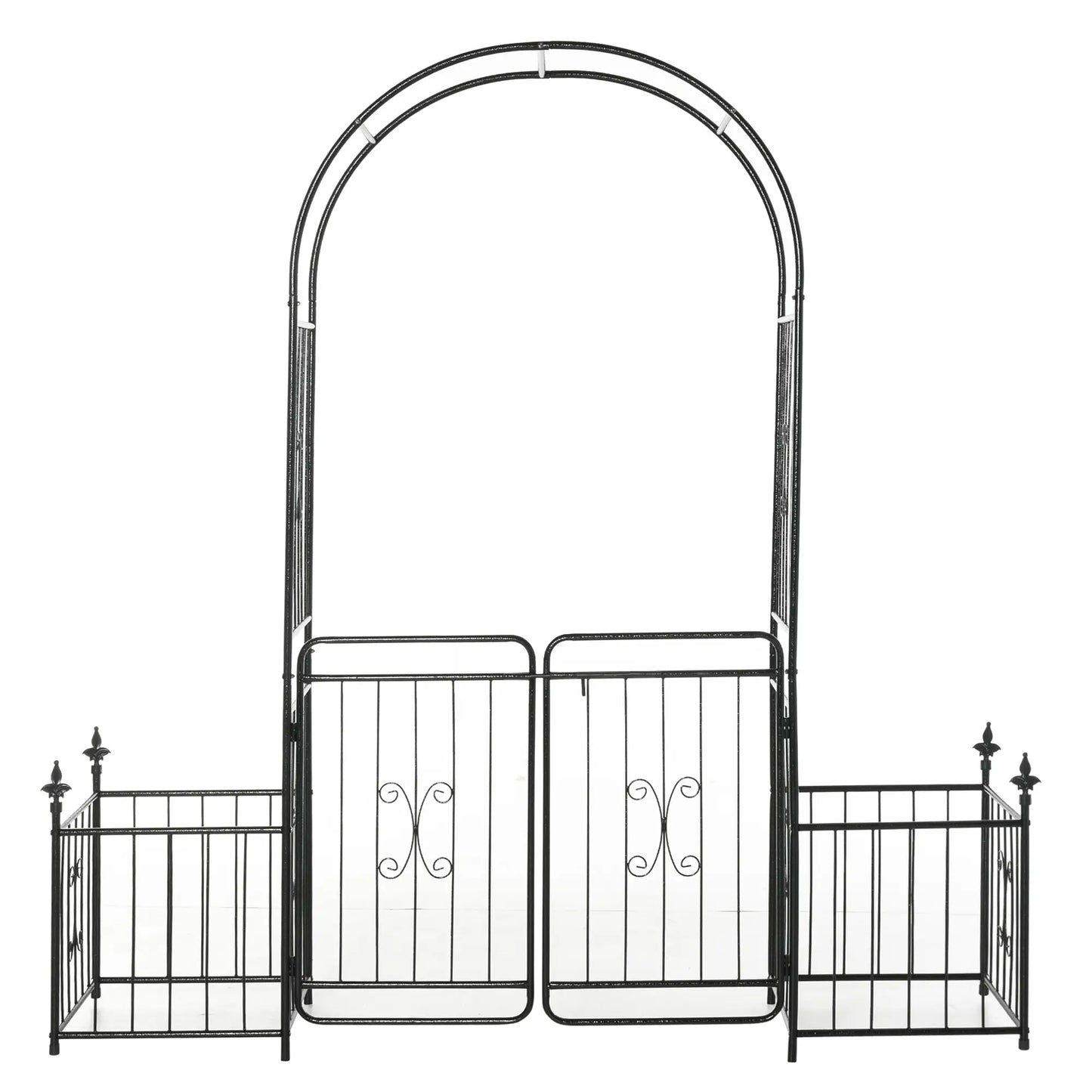 Outsunny Metal Garden Arbor Arch with Double Doors & Planter Baskets - Black