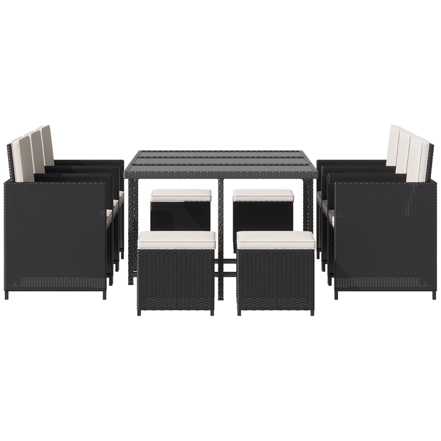 Outsunny Rattan Dining Set Garden Furniture Patio set 11 PC with Cushion Black /Milk White