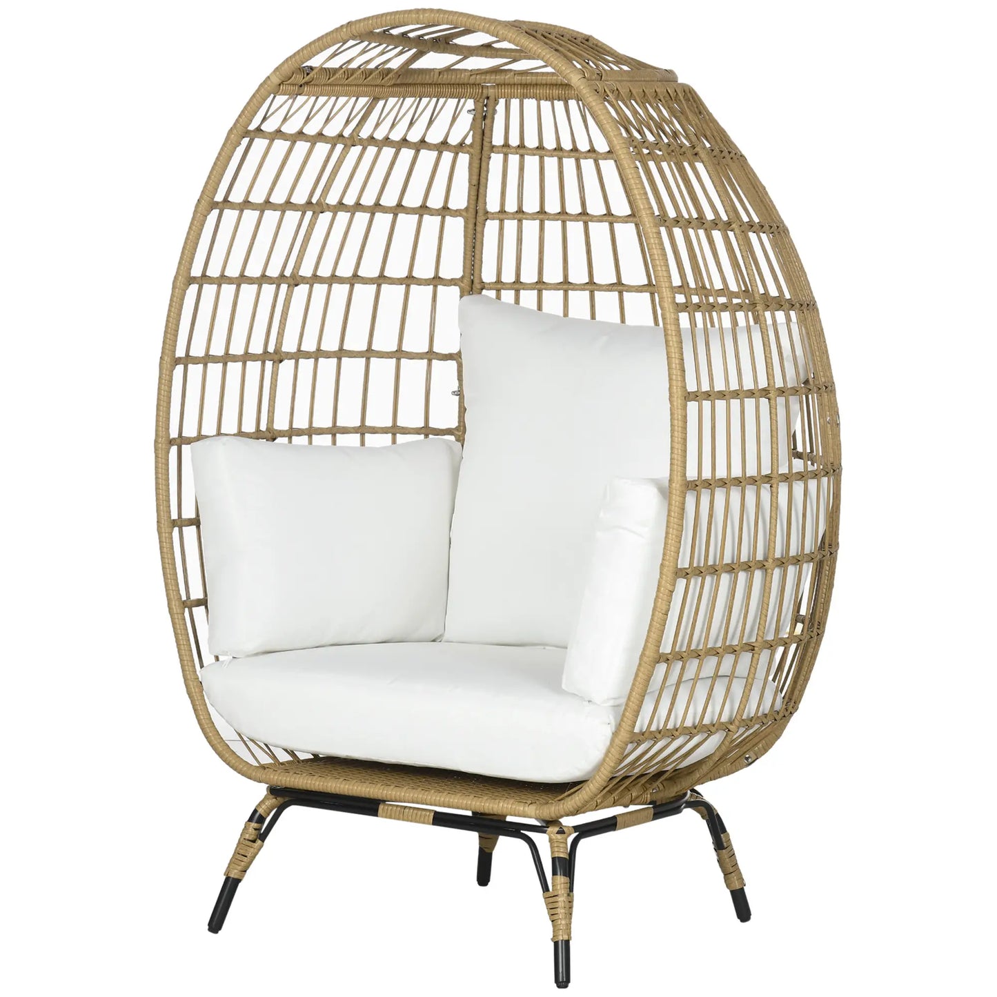 Outsunny Rattan Egg Chair with Cushions and Pillows, Khaki