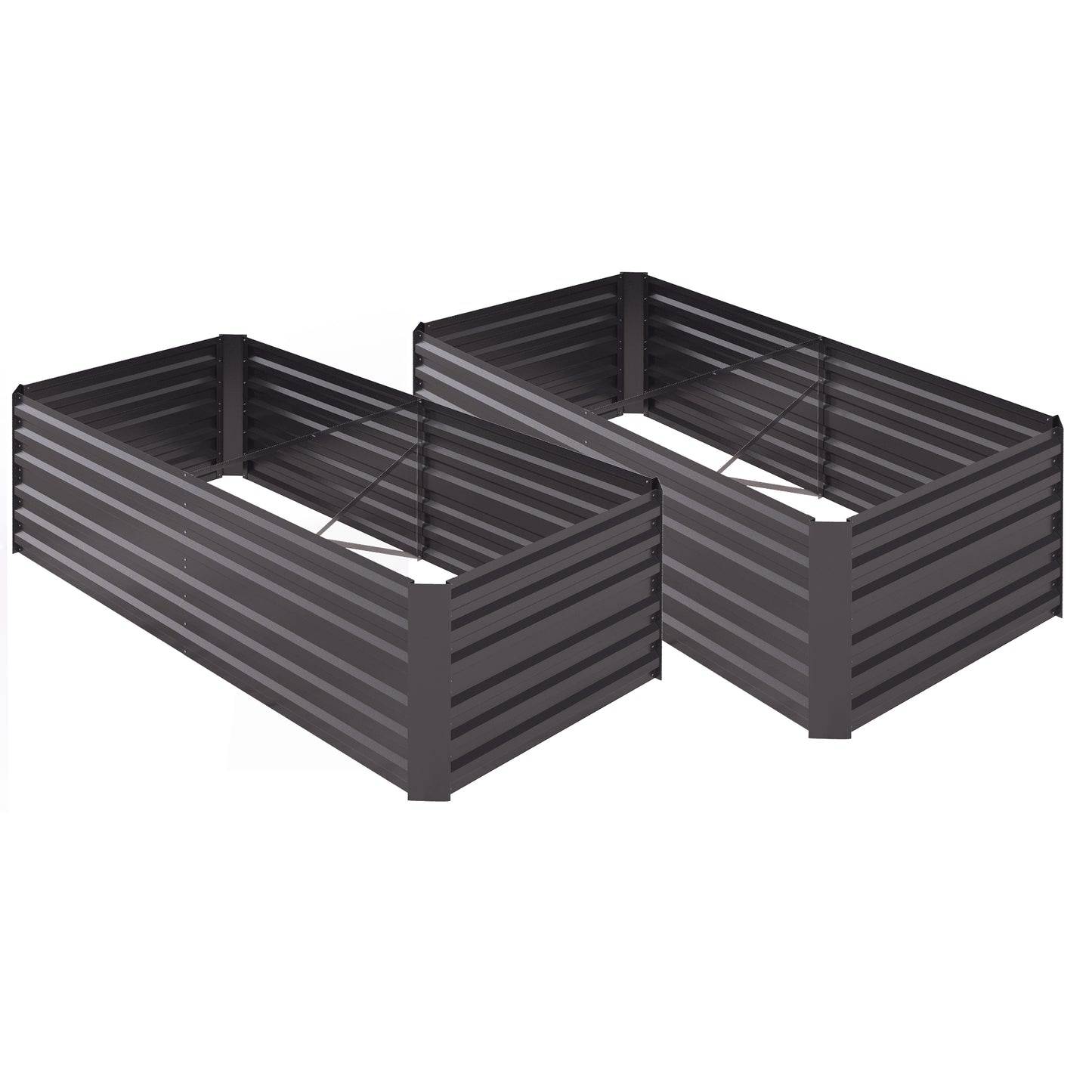Outsunny Set of 2 Galvanised Steel Raised Garden Beds 180 x 90cm – Dark Grey