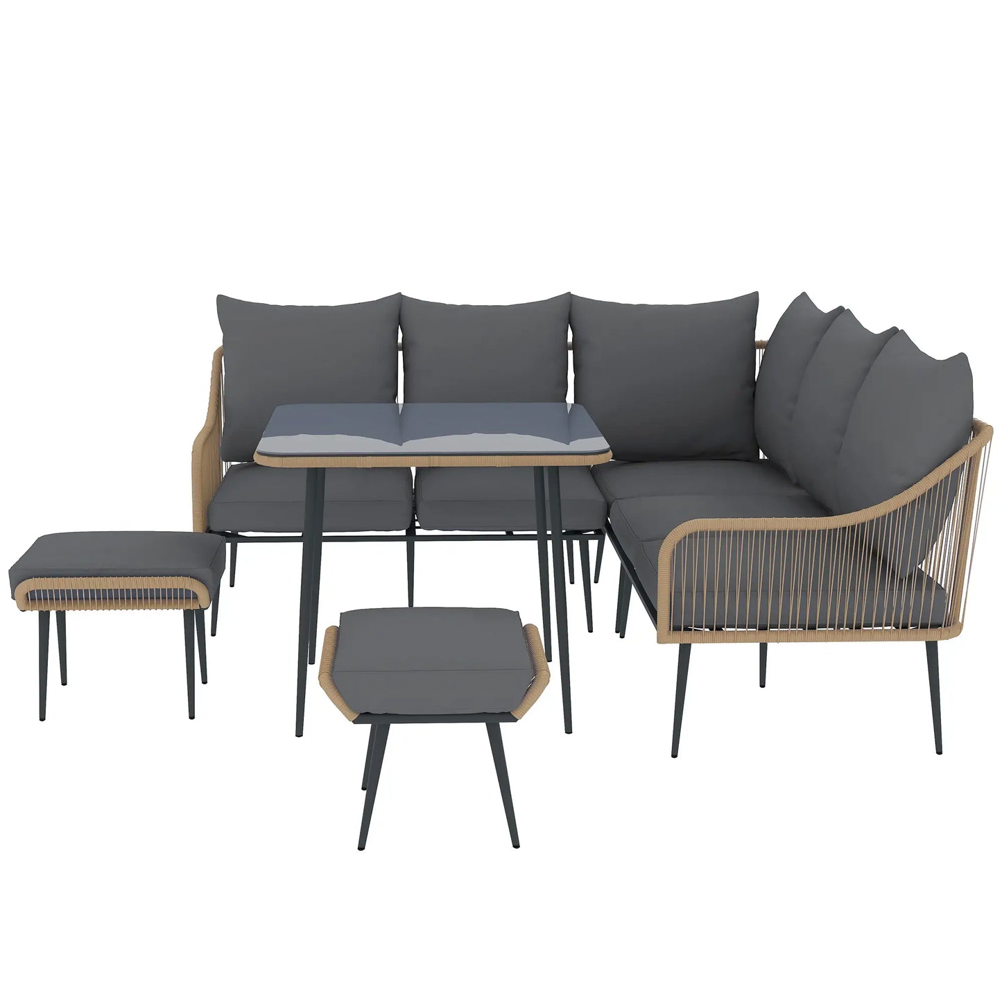 Outsunny Six-Piece Rattan Strong Garden Sofa Set - Brown/Grey