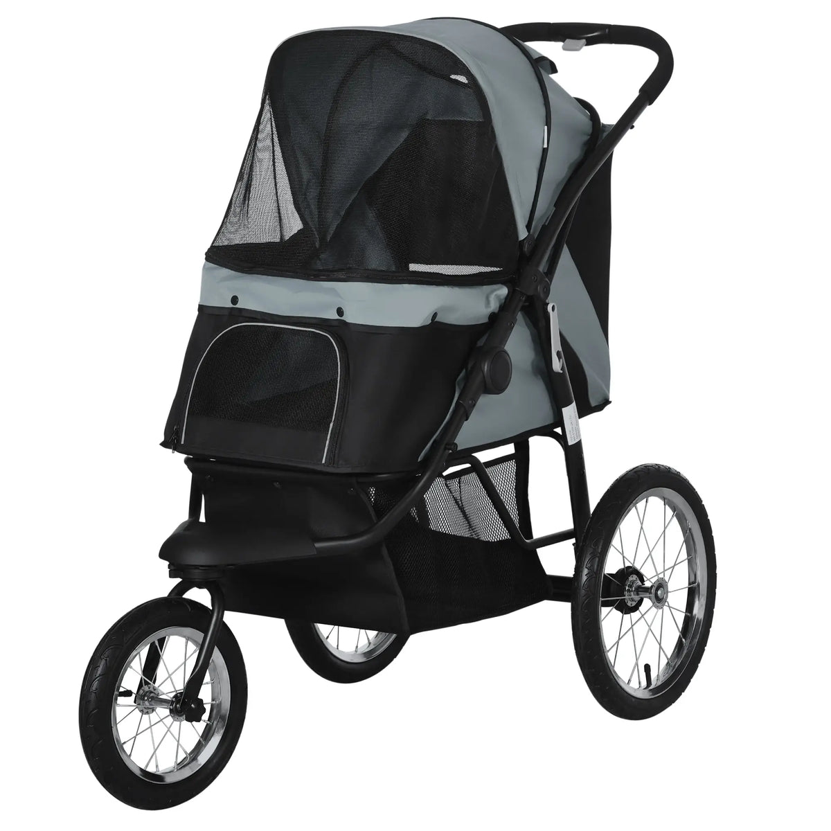 PawHut Foldable Pet Stroller with 3 Wheels - Grey