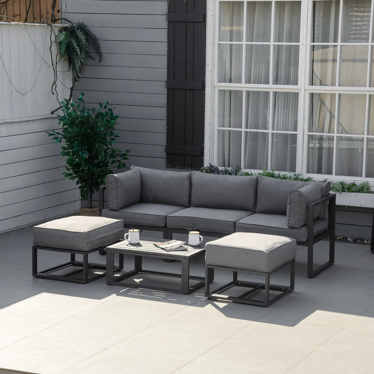 Outsunny 6 Piece Outdoor Garden Sofa Set with Coffee Table – Grey