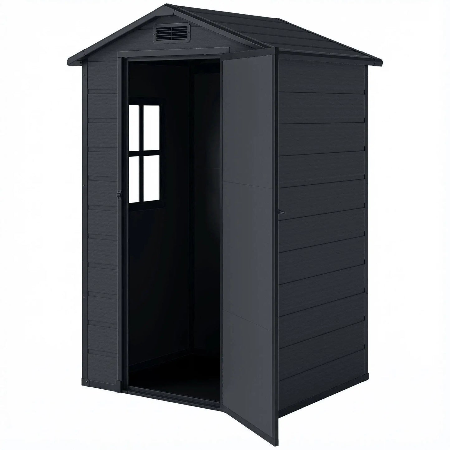 Outsunny 4 x 3ft Plastic Garden Shed with Floor, Lockable Door, Window & Vent – Dark Grey