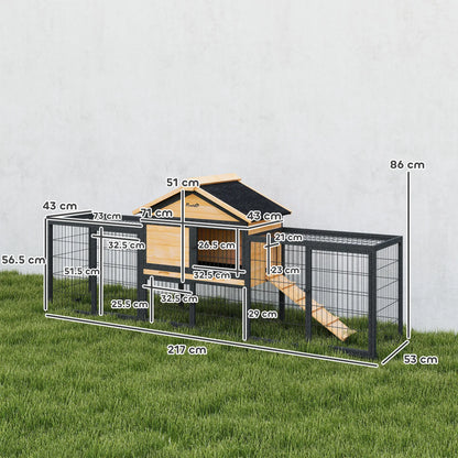 PawHut Outdoor Wooden Rabbit Hutch with Steel Run, Ramp &amp; Removable Tray
