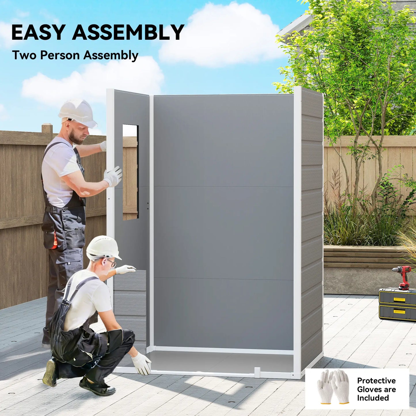 Outsunny 4 x 3ft Plastic Garden Shed with Floor, Lockable Door, Window & Vent – Light Grey