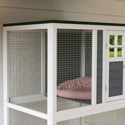PawHut Wooden Catio Cat Outdoor Enclosure with Waterproof Roof - White