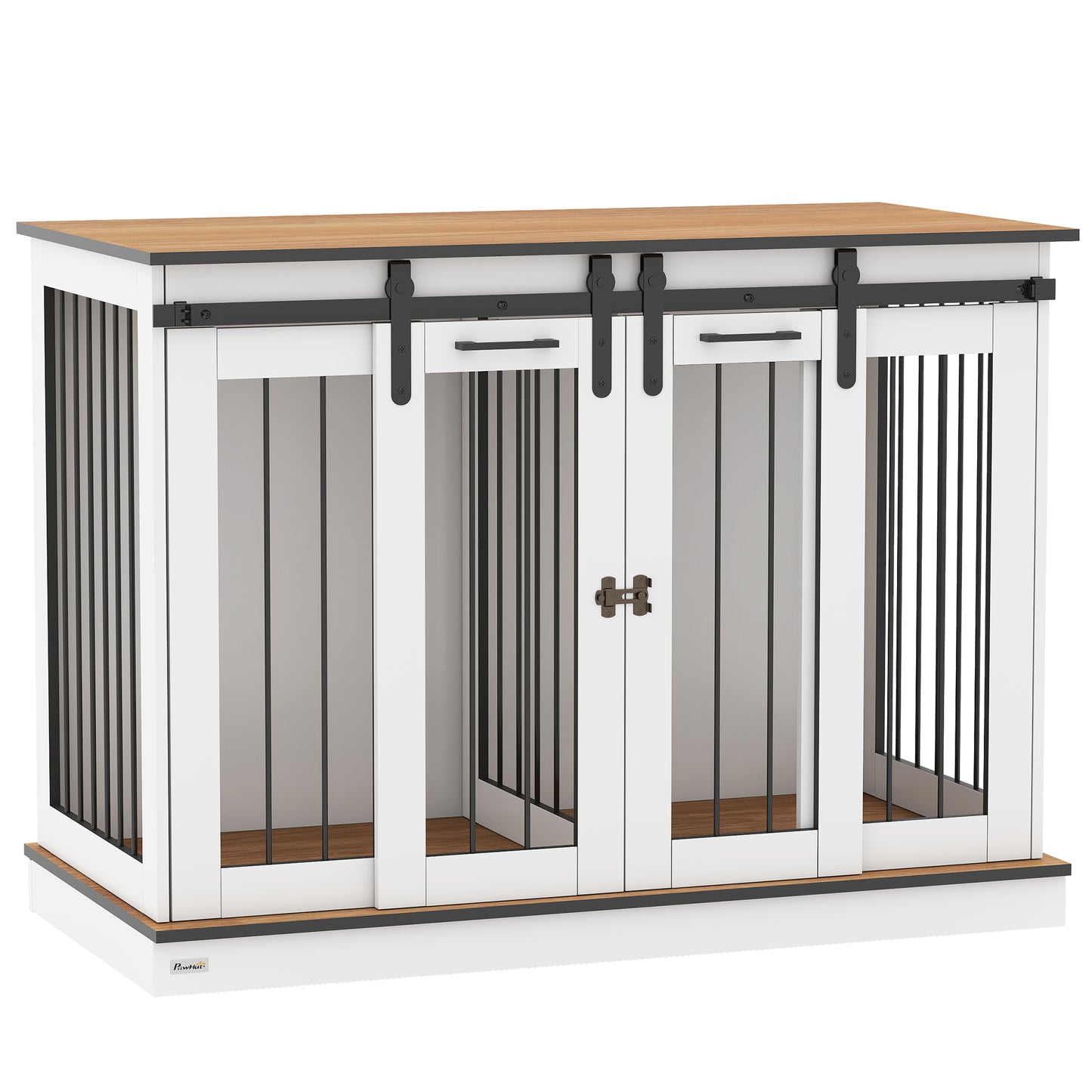 PawHut Dog Crate Furniture for Large Dogs & Small Dogs with Divider – White & Golden Oak