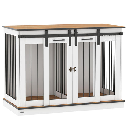 PawHut Dog Crate Furniture for Large Dogs & Small Dogs with Divider – White & Golden Oak