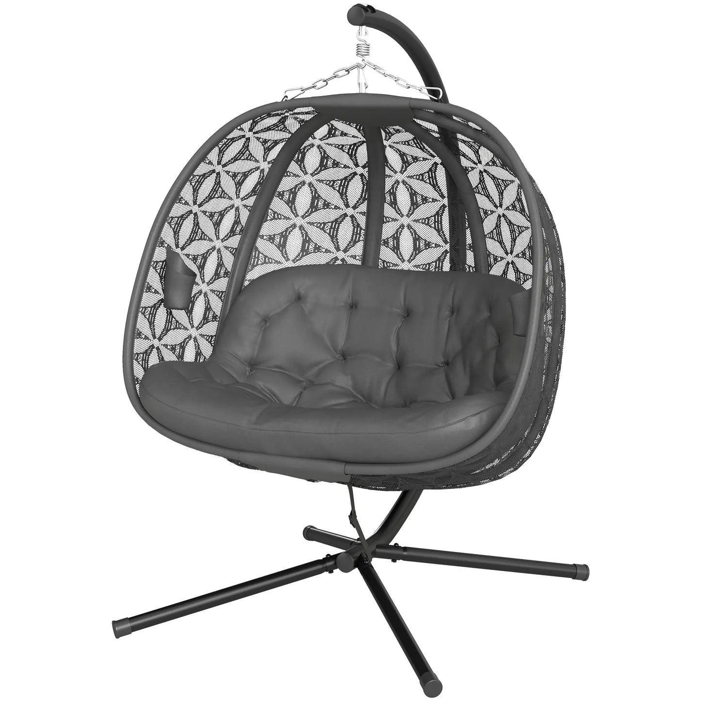 Outsunny Outdoor Double Hanging Chair with Cushion and Cup Holders, Charcoal Grey