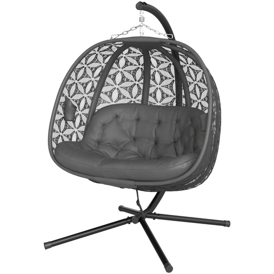 Outsunny Outdoor Double Hanging Chair with Cushion and Cup Holders, Charcoal Grey