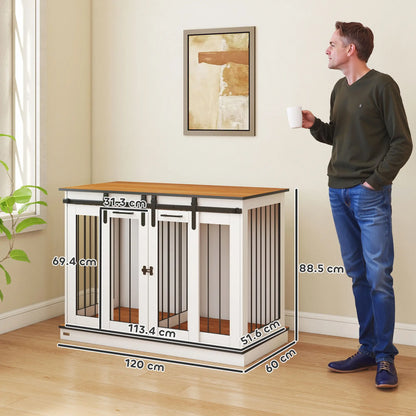 PawHut Dog Crate Furniture for Large Dogs & Small Dogs with Divider – White & Golden Oak
