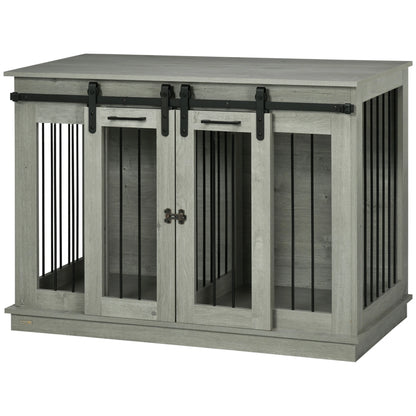 PawHut Dog Crate Furniture for Large Dogs & Small Dogs with Divider – Grey