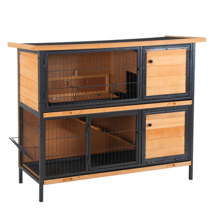 PawHut Outdoor Rabbit Hutch with Openable Roof, Feeding Troughs & No-Leak Tray – Light Yellow