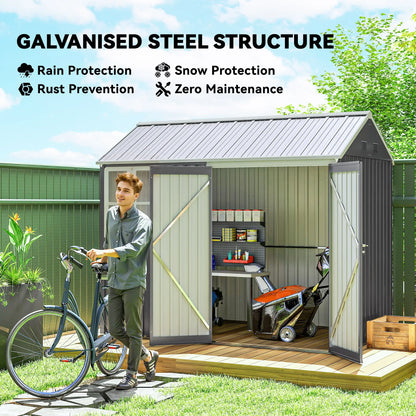 Outsunny 8 x 6ft Metal Garden Shed with Window, Air Vents & Double Doors, Grey