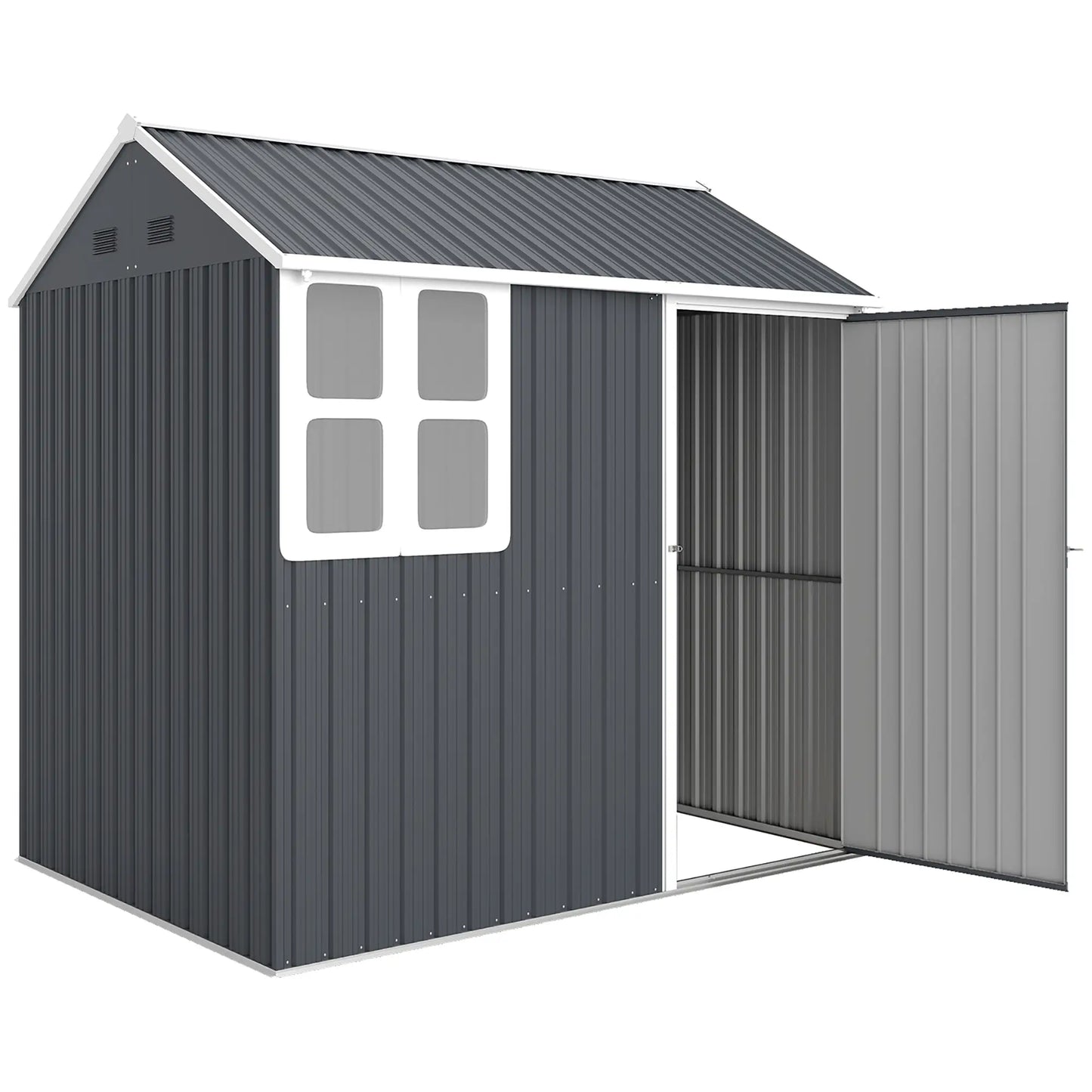 Outsunny 7 x 6ft Galvanised Garden Shed with Latch and Galvanised Steel Frame - Dark Grey