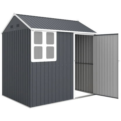 Outsunny 7 x 6ft Galvanised Garden Shed with Latch and Galvanised Steel Frame - Dark Grey