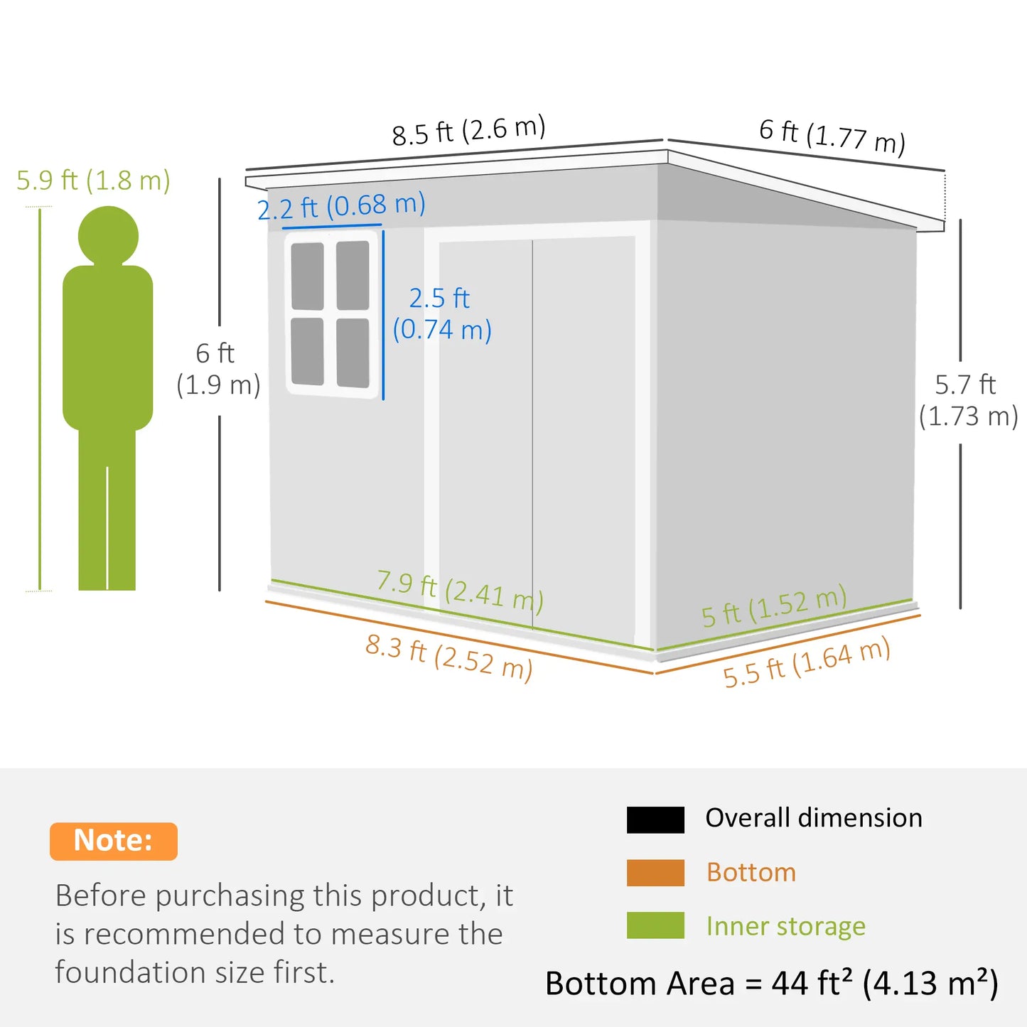 Outsunny 8.5 x 6ft Galvanised Steel Garden Storage Shed with Window & Lockable Doors, Dark Grey