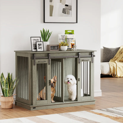 PawHut Dog Crate Furniture for Large Dogs & Small Dogs with Divider – Grey