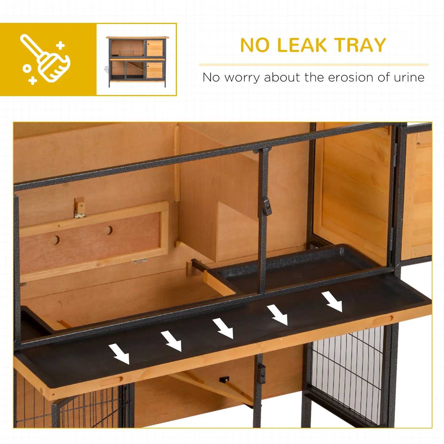 PawHut Outdoor Rabbit Hutch with Openable Roof, Feeding Troughs & No-Leak Tray – Light Yellow