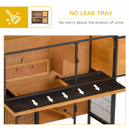 PawHut Outdoor Rabbit Hutch with Openable Roof, Feeding Troughs & No-Leak Tray – Light Yellow