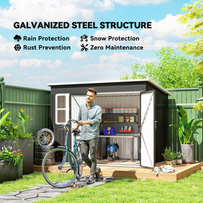Outsunny 8.5 x 6ft Galvanised Steel Garden Storage Shed with Window & Lockable Doors, Dark Grey