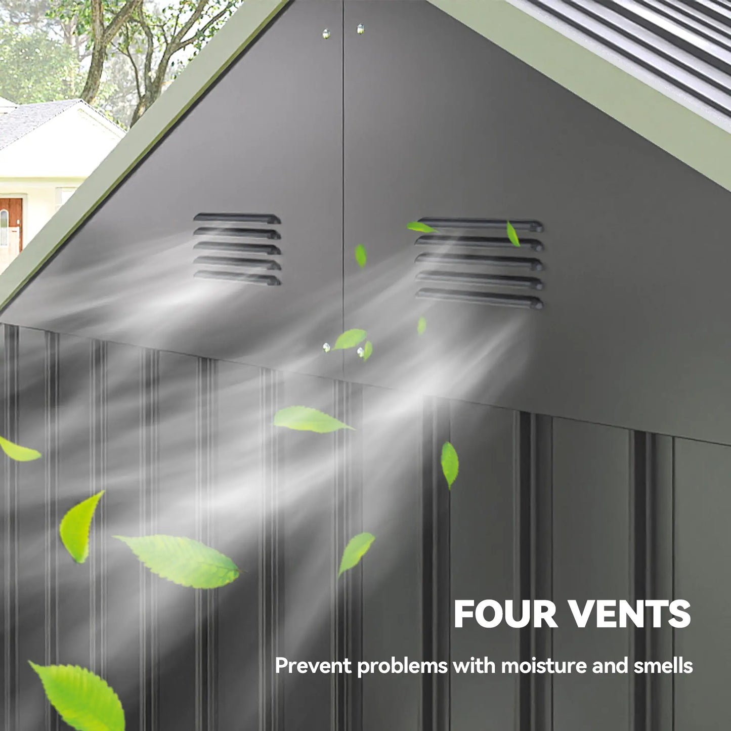 Outsunny 8 x 6ft Metal Garden Shed with Window, Air Vents & Double Doors, Grey