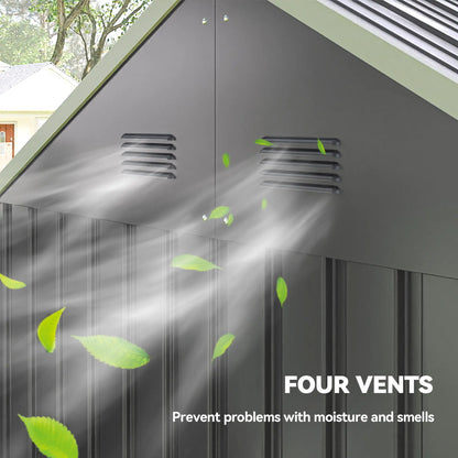 Outsunny 8 x 6ft Metal Garden Shed with Window, Air Vents & Double Doors, Grey