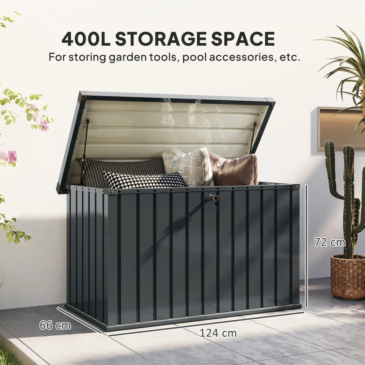 Outsunny 400L Galvanised Steel Garden Storage Box – Lockable Outdoor Storage