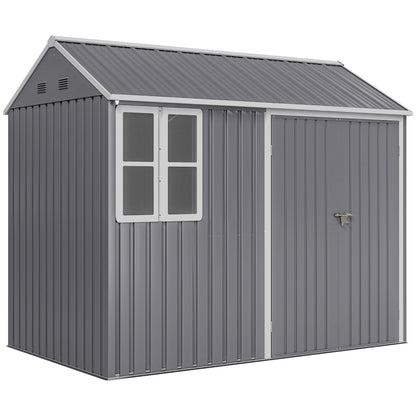 Outsunny 8 x 6ft Metal Garden Shed with Window, Air Vents & Double Doors, Grey