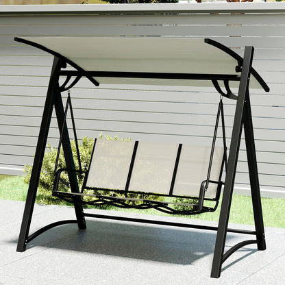 Outsunny 3 Seater Swing Chair, Garden Swing Bench with Adjustable Tilting Canopy, Breathable Mesh Seat 360 kg Capacity, White