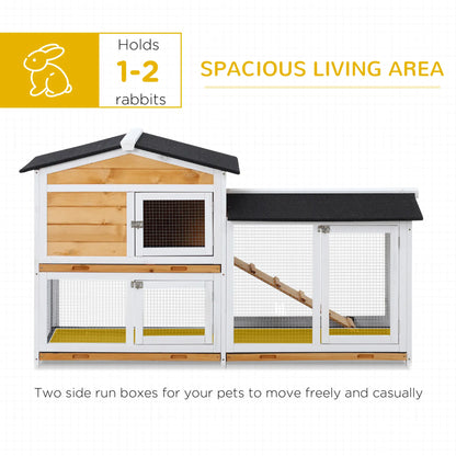 PawHut Two-Tier Wooden Rabbit Hutch with Run & Removable Trays – Yellow