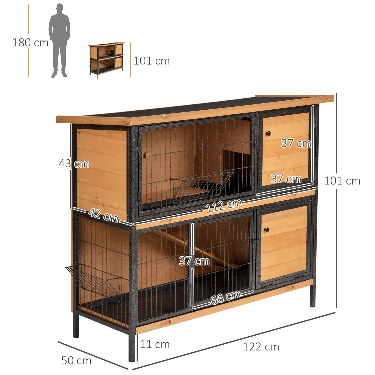 PawHut Outdoor Rabbit Hutch with Openable Roof, Feeding Troughs & No-Leak Tray – Light Yellow
