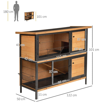 PawHut Outdoor Rabbit Hutch with Openable Roof, Feeding Troughs & No-Leak Tray – Light Yellow