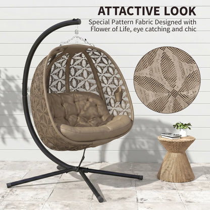 Outsunny Outdoor Double Hanging Chair with Cushion and Cup Holders, Sand Brown