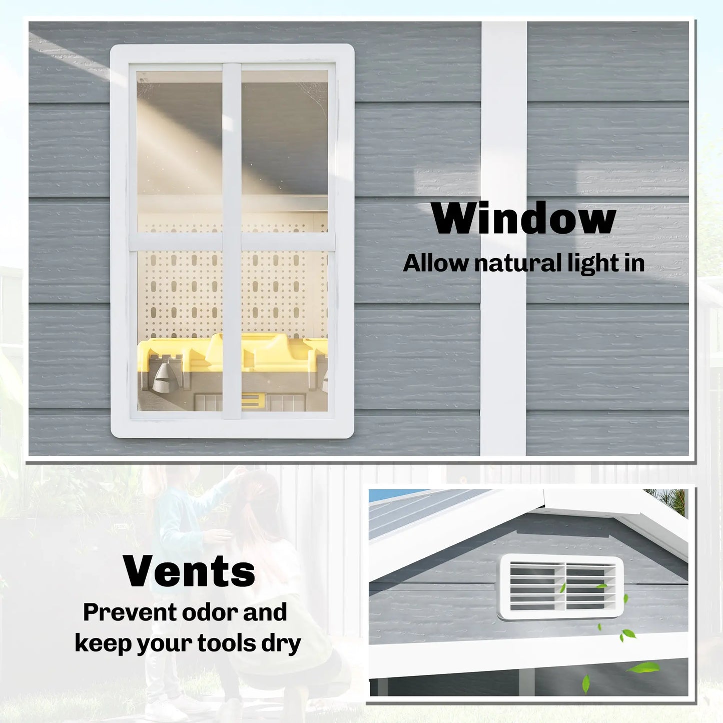 Outsunny 4 x 6ft Resin Garden Shed with Floor, Window, Lockable Door & Vents – Grey