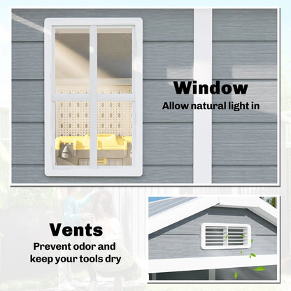 Outsunny 4 x 6ft Resin Garden Shed with Floor, Window, Lockable Door & Vents – Grey