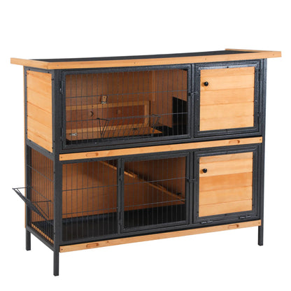 PawHut Outdoor Rabbit Hutch with Openable Roof, Feeding Troughs & No-Leak Tray – Light Yellow