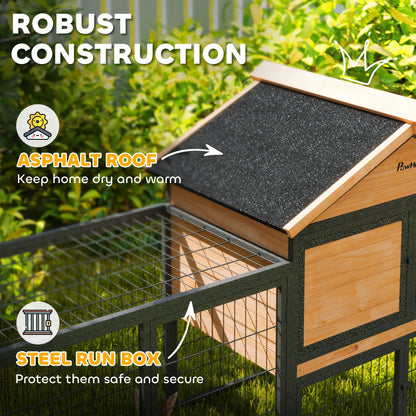 PawHut Outdoor Wooden Rabbit Hutch with Steel Run, Ramp &amp; Removable Tray