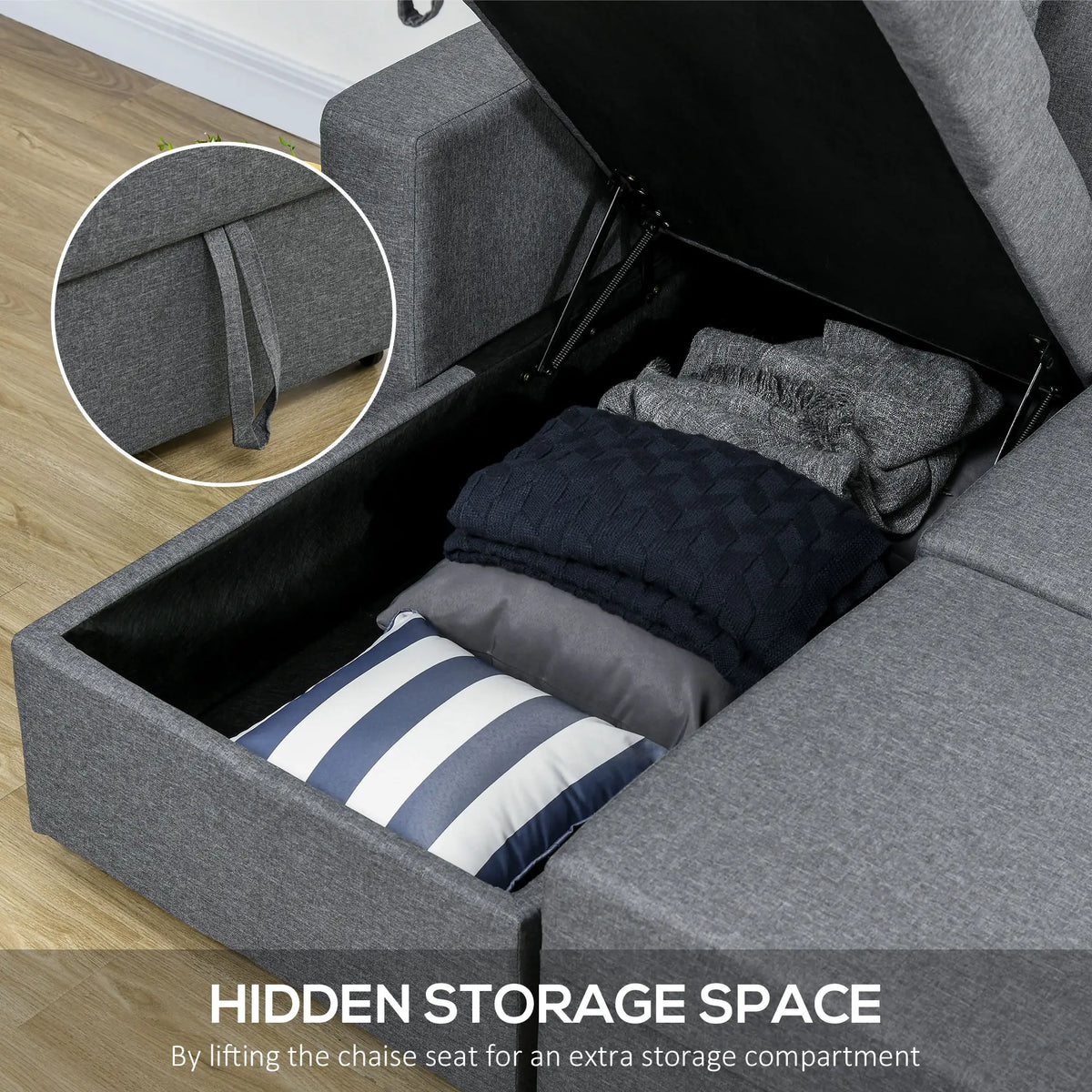 HOMCOM 3 Seater Sofa Bed with Storage - Dark Grey