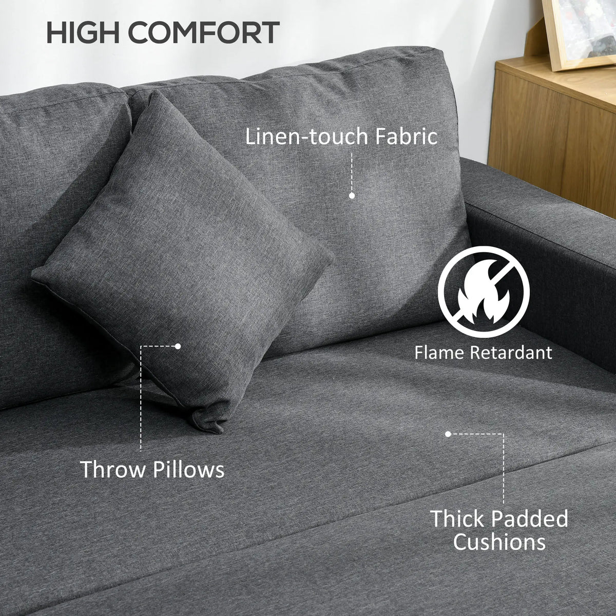 HOMCOM 3 Seater Sofa Bed with Storage - Dark Grey