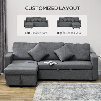 HOMCOM 3 Seater Sofa Bed with Storage - Dark Grey