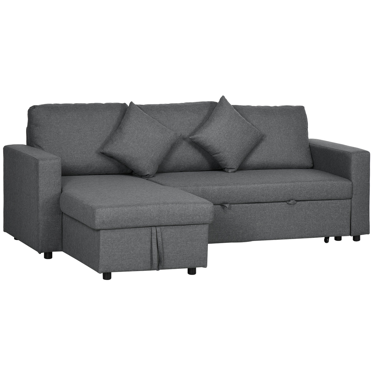 HOMCOM 3 Seater Sofa Bed with Storage - Dark Grey
