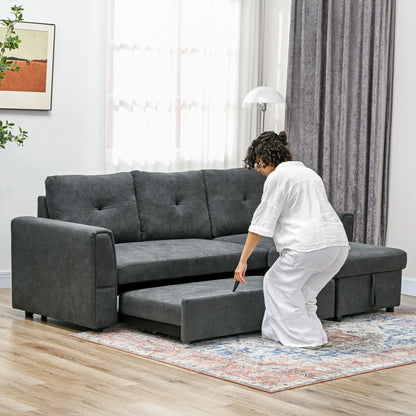 HOMCOM 3 Seater Sofa Bed with Storage - Dark Grey 839-191V70CG