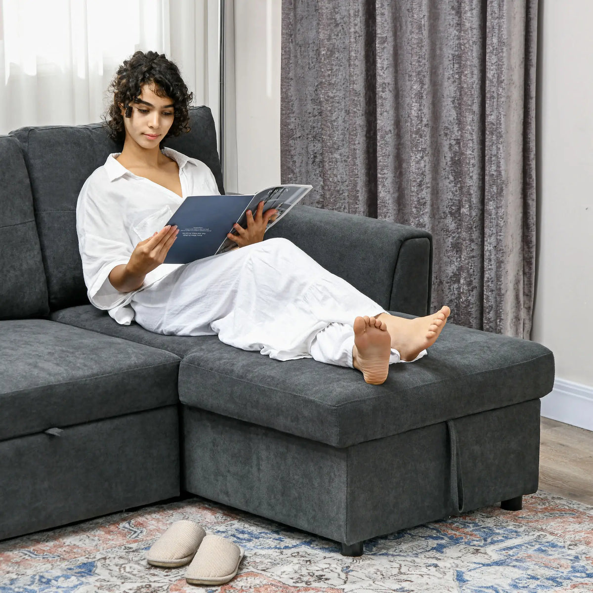 HOMCOM 3 Seater Sofa Bed with Storage - Dark Grey 839-191V70CG